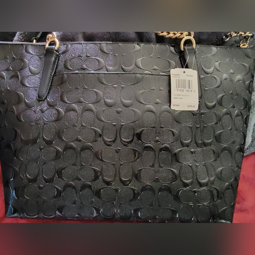 NWT – $475 COACH Ava Chain Black Signature Debossed Tote - Picture 2 of 6